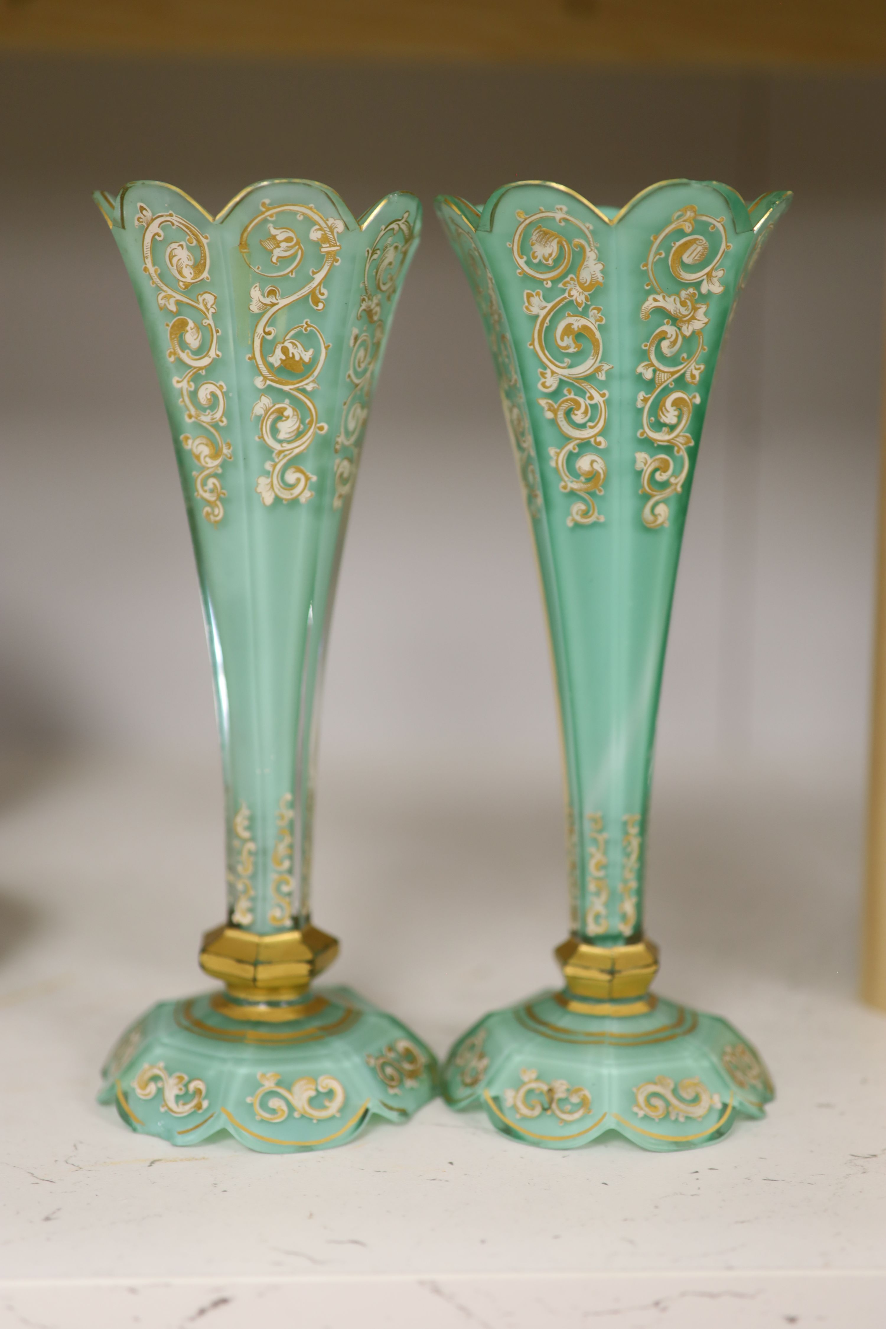 A pair of late 19th century Bohemian cased glass vases, height 21cm